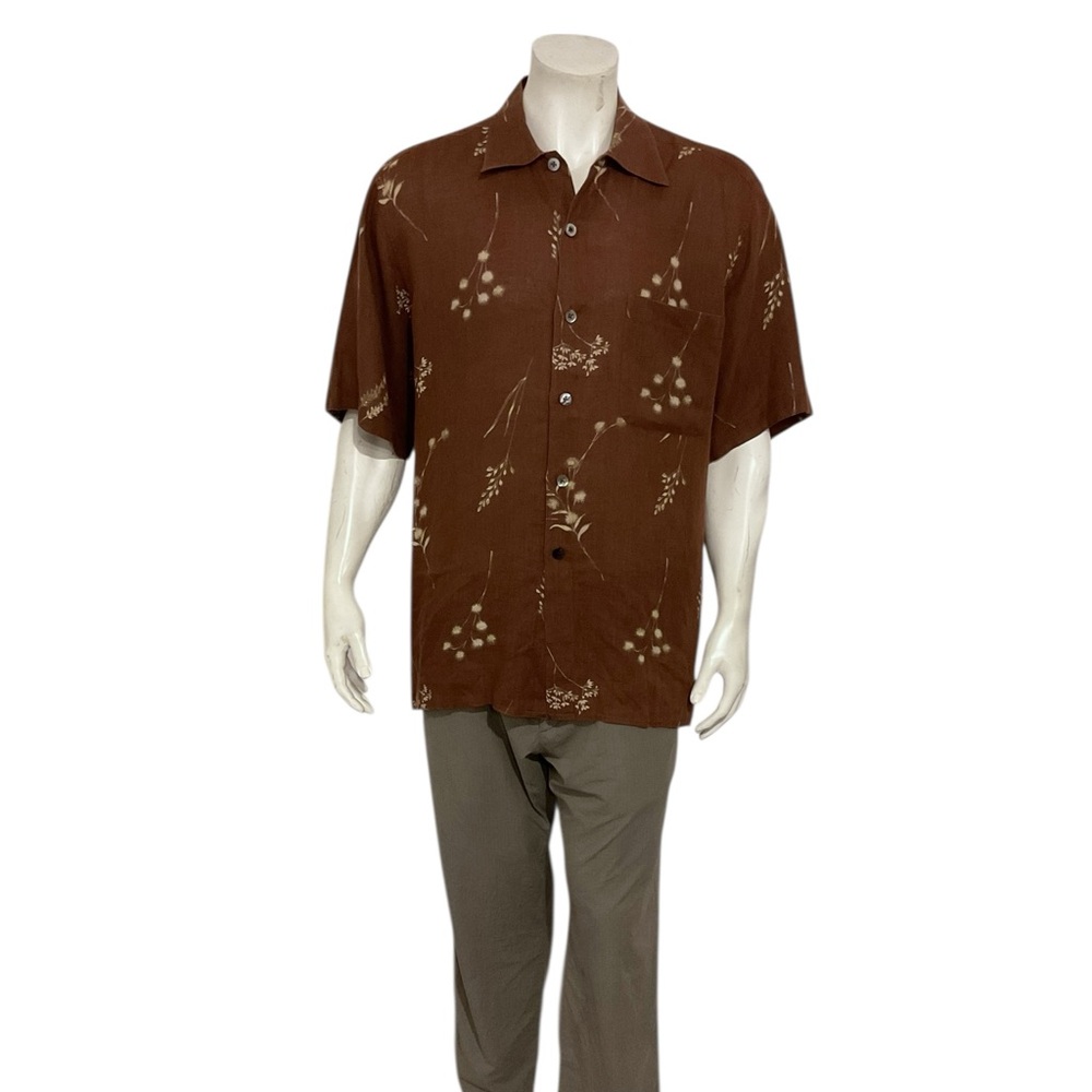 Ermenegildo Zegna Men’s Brown Linen Floral Button Shirt